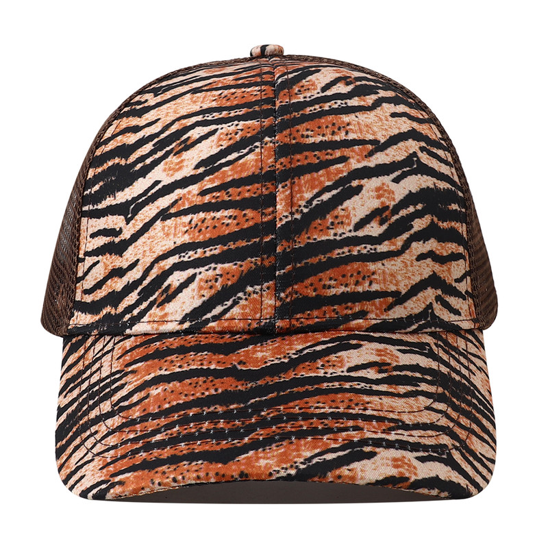 Breathable Mesh Baseball Cap for Women, Leopard Print Snapback Hat, High Ponytail Summer Trucker Sunhat Female Style