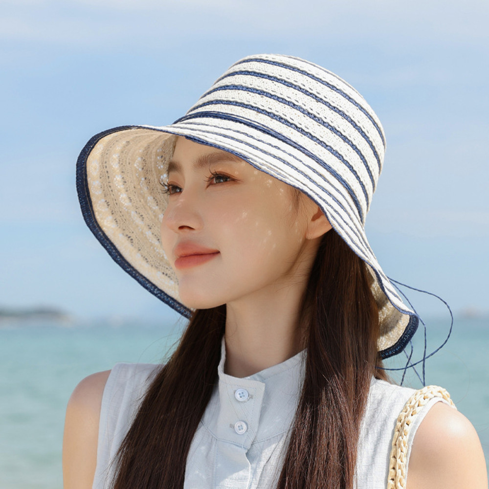 Women Summer Hollow Lace Straw Sun Hat, Outdoor Beach Seaside Hat, Large Brim Sunshade Fisherman Style Hat