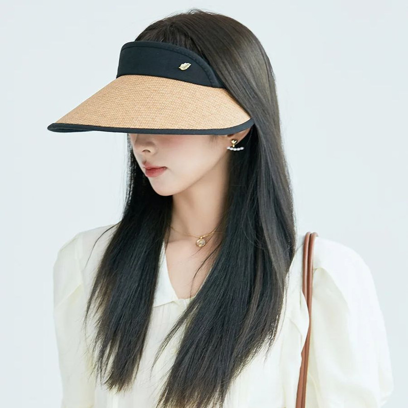 Large Brim Printed Hollow Top Hat Straw Hat, Sun Protection Outdoor Style, Upgraded Thickened Wide Brim Summer Hat