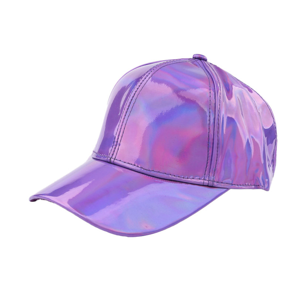 PU Rainbow Color Changing Baseball Hat for Men and Women, Fashion Laser Hip Hop Cap, Outdoor Snapback Shiny Party Hat