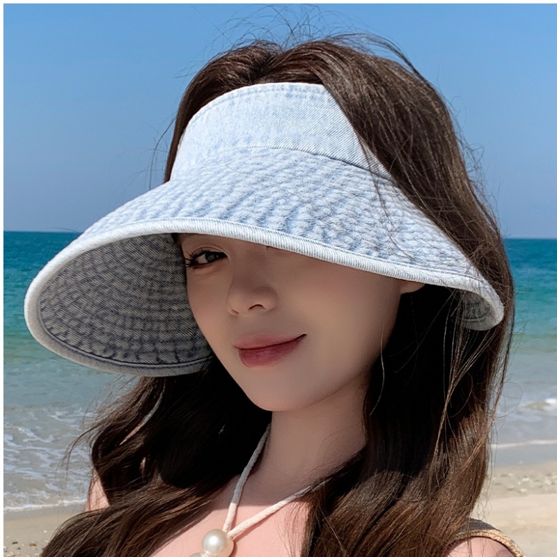 Womens Fashion Casual Sun Hat, Simple Versatile Washed Cowboy Hollow Top Hat with Large Ribbon, Stylish Beachwear
