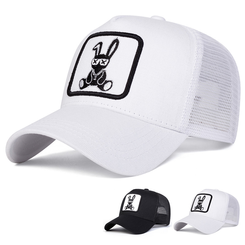 Spring Summer Outdoor Sunscreen Hat, Unisex Cartoon Rabbit Embroidery Baseball Net Caps, Adjustable Casual Trucker Hats