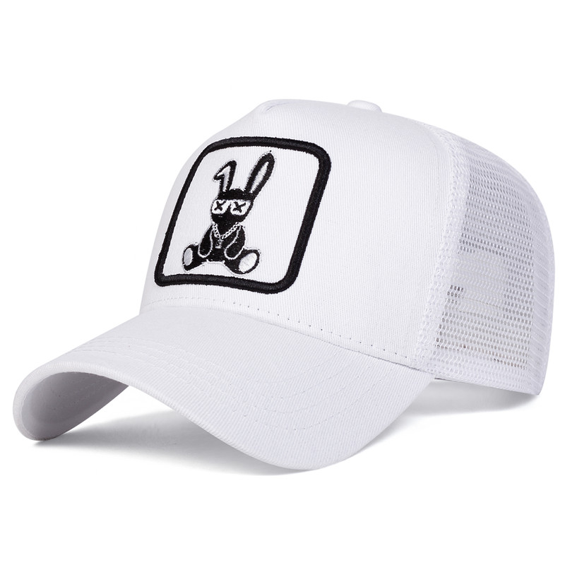 Spring Summer Outdoor Sunscreen Hat, Unisex Cartoon Rabbit Embroidery Baseball Net Caps, Adjustable Casual Trucker Hats