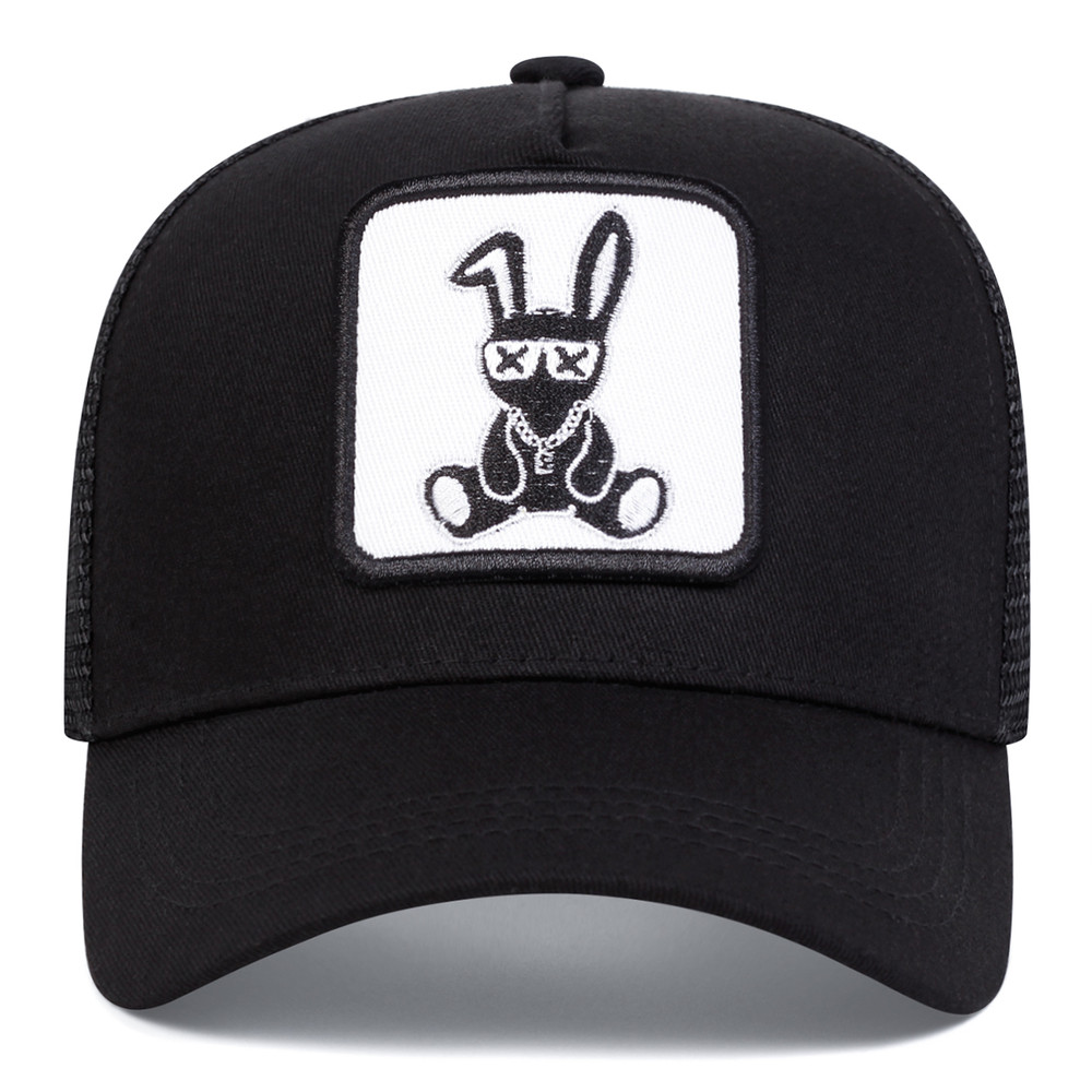Spring Summer Outdoor Sunscreen Hat, Unisex Cartoon Rabbit Embroidery Baseball Net Caps, Adjustable Casual Trucker Hats