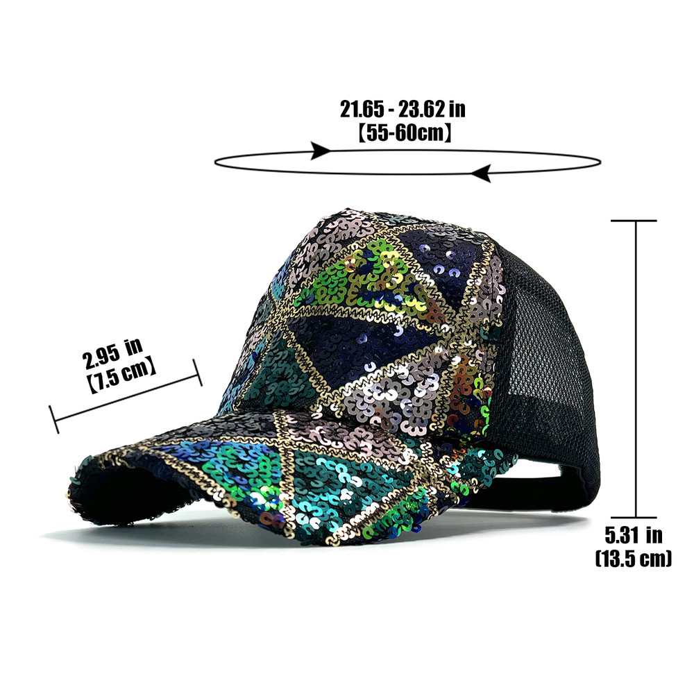 Shiny Sequin Mesh Adjustable Cotton Baseball Cap Sun Hat, Summer Lightweight Sparkle Hat for Women and Girls