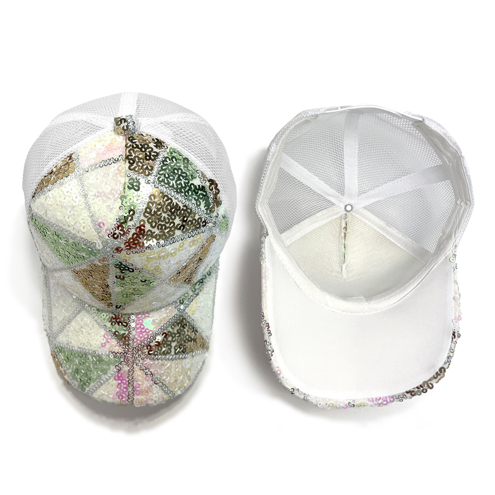 Shiny Sequin Mesh Adjustable Cotton Baseball Cap Sun Hat, Summer Lightweight Sparkle Hat for Women and Girls