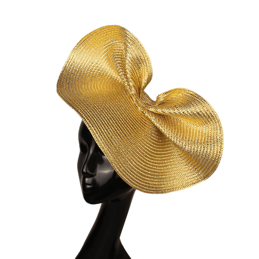 Ladies Glitter Gold Summer Wedding Fascinator Chapeau Hats, Vintage Elegant Headbands, Church Cap Fedora Bridal Headwear