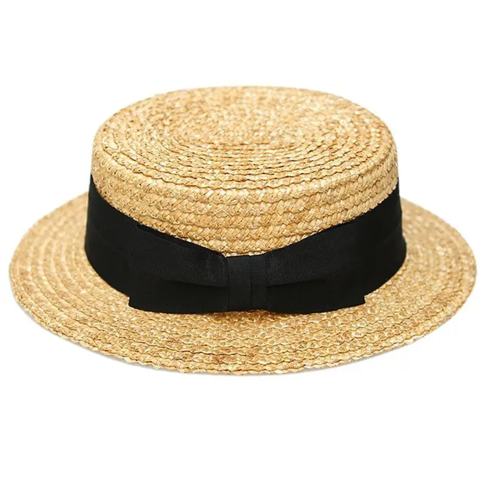 European And American Film Flat Top Hat British Striped Natural Straw Hat Casual Short Brim Flat Ea 1
