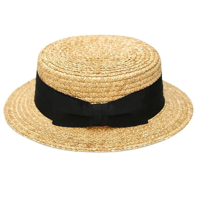 European And American Film Flat Top Hat British Striped Natural Straw Hat Casual Short Brim Flat Ea 6