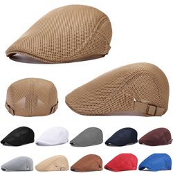 unisex summer beret hat mesh newsboy cap, golf cabbie driving cap, lightweight short sunhat classic fathers hat