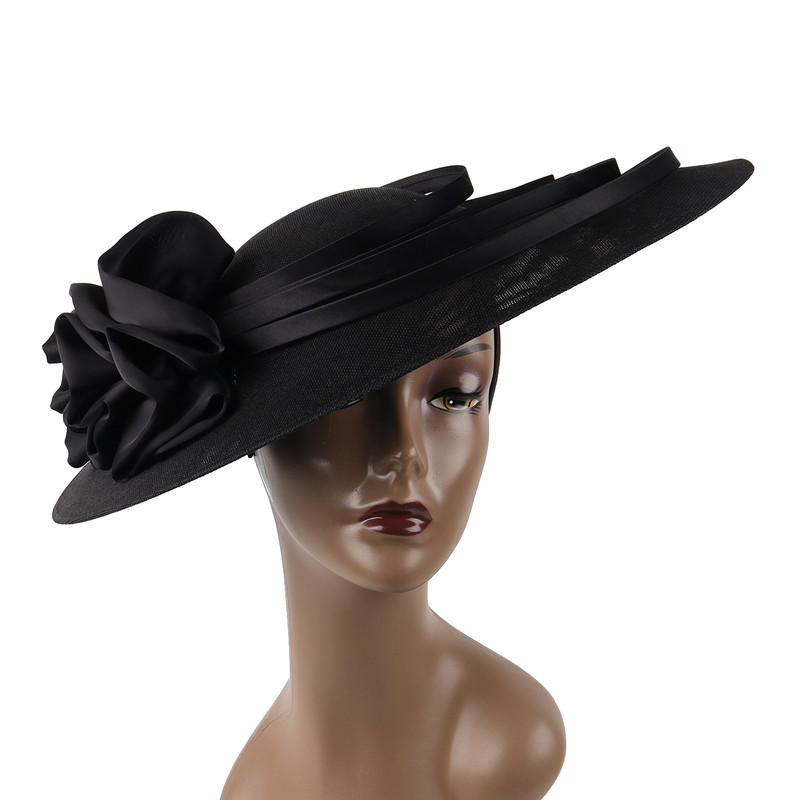 Kentucky Derby Hat Wedding Luxury, Black Large Flower Fascinator Sinamay Church Hat, Headband Hat Cocktail Tea Party