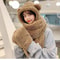 Women Winter Warm Bear Ear Hat, Casual Plush Beanies Cap Set, Fashion Cotton Velvet Hat Scarf for Cold Weather