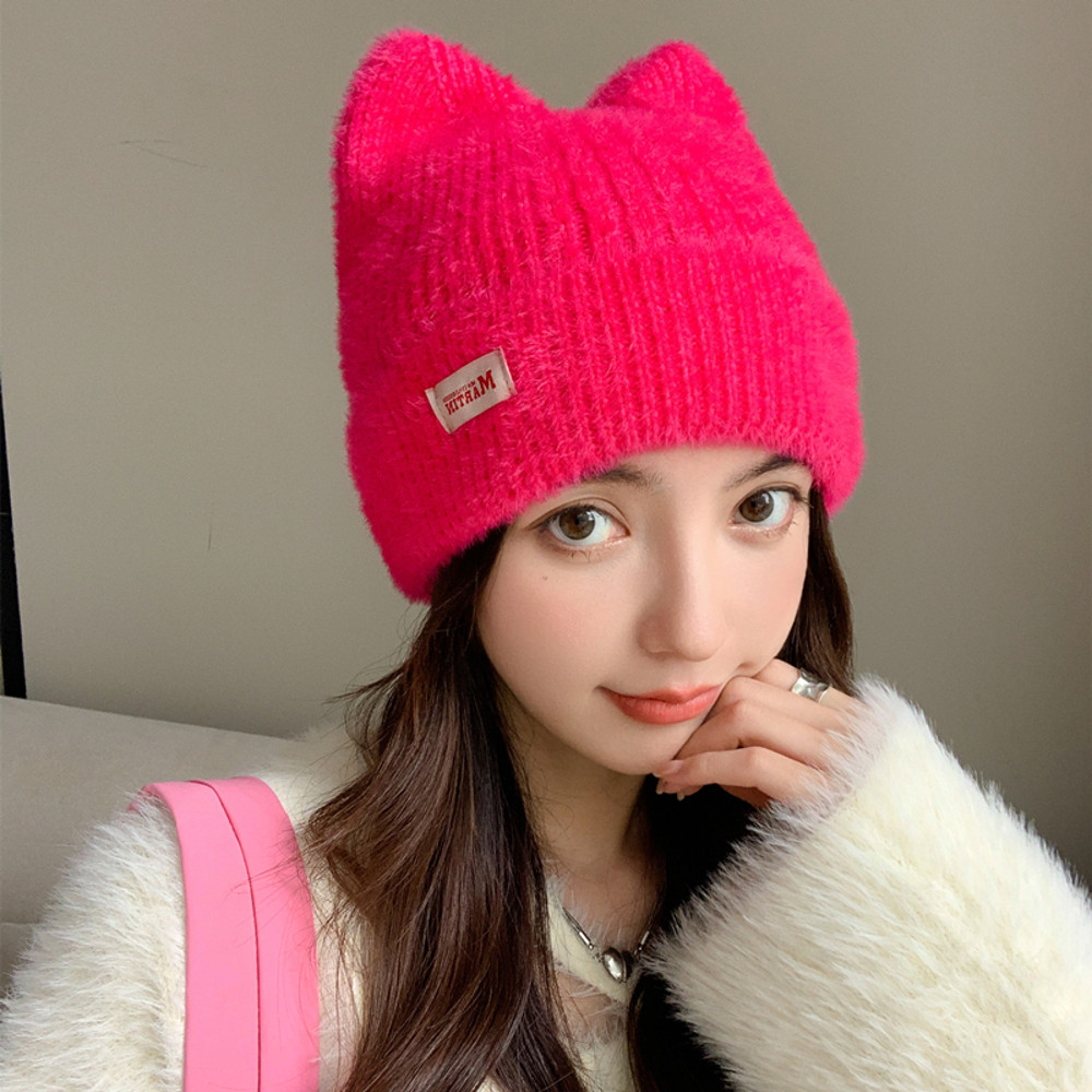 Fashion Faux Fur Knitted Hat New Women Cute Cat Ear Soft Beanie Kpop Style Earflap Winter Hat Candy 2