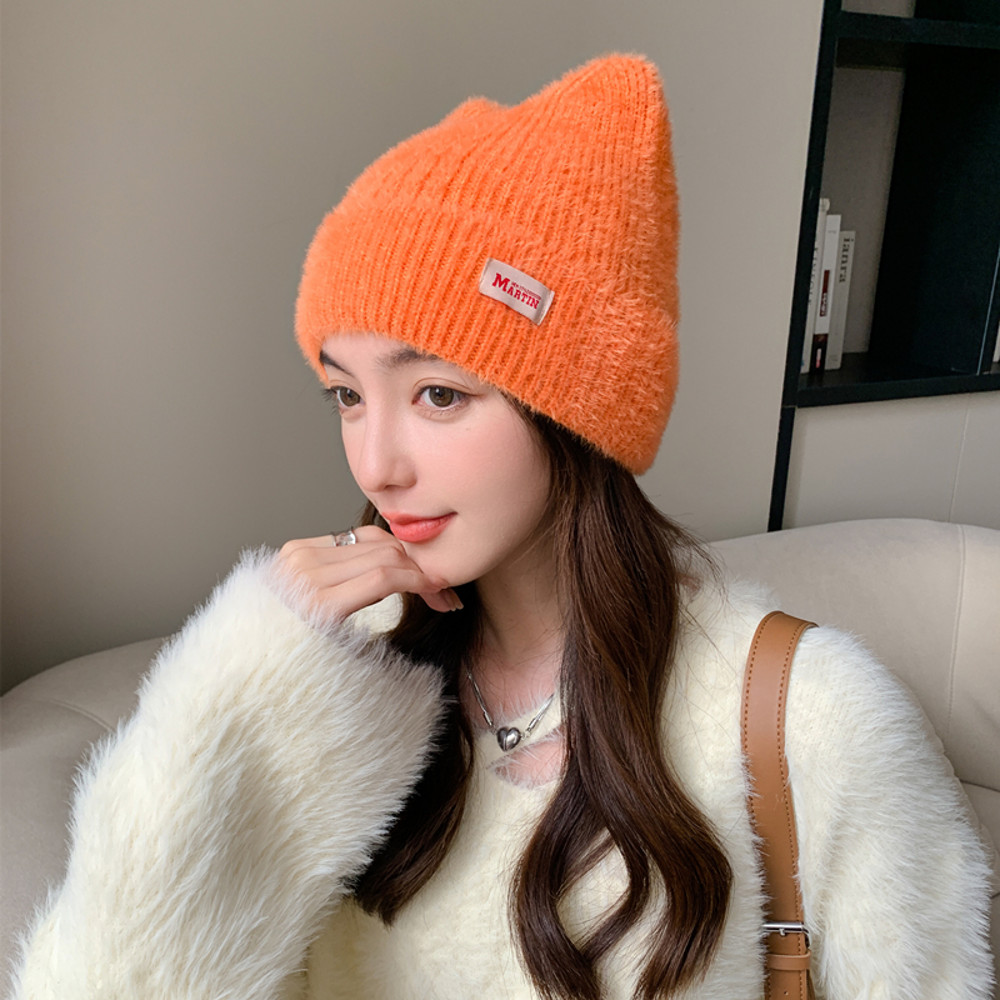 Fashion Faux Fur Knitted Hat New Women Cute Cat Ear Soft Beanie Kpop Style Earflap Winter Hat Candy 5