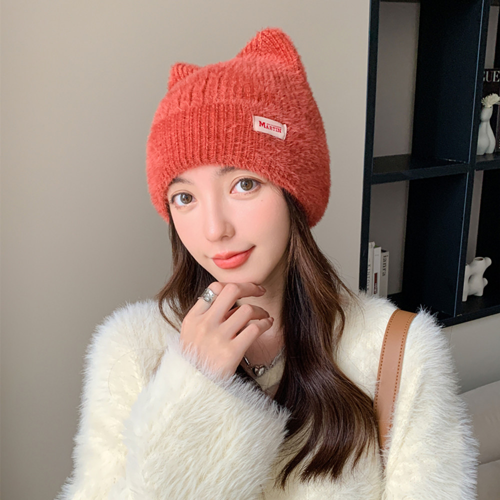 Fashion Faux Fur Knitted Hat New Women Cute Cat Ear Soft Beanie Kpop Style Earflap Winter Hat Candy 9