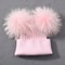Women Winter Knitted Wool Hat, Double Real Raccoon Fur Pompom Beanie, Skullies Cap for Girls, Female Two Fur Pom Pom Hat