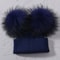 Women Winter Knitted Wool Hat, Double Real Raccoon Fur Pompom Beanie, Skullies Cap for Girls, Female Two Fur Pom Pom Hat