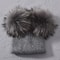 Women Winter Knitted Wool Hat, Double Real Raccoon Fur Pompom Beanie, Skullies Cap for Girls, Female Two Fur Pom Pom Hat