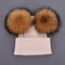 Women Winter Knitted Wool Hat, Double Real Raccoon Fur Pompom Beanie, Skullies Cap for Girls, Female Two Fur Pom Pom Hat