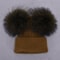 Women Winter Knitted Wool Hat, Double Real Raccoon Fur Pompom Beanie, Skullies Cap for Girls, Female Two Fur Pom Pom Hat