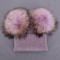 Women Winter Knitted Wool Hat, Double Real Raccoon Fur Pompom Beanie, Skullies Cap for Girls, Female Two Fur Pom Pom Hat