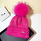 Autumn and Winter, Cllikko Gradient Knitted Hat, Imitation Mink Fur, Artificial Fox Fur Ball, Thickened Warm Design Cap.
