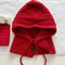 For Women Hooded Caps, New Knitted Balaclava Hats, Outdoor Winter Warmer, Drawstring Hat, One-Piece Neck Collar Cycling