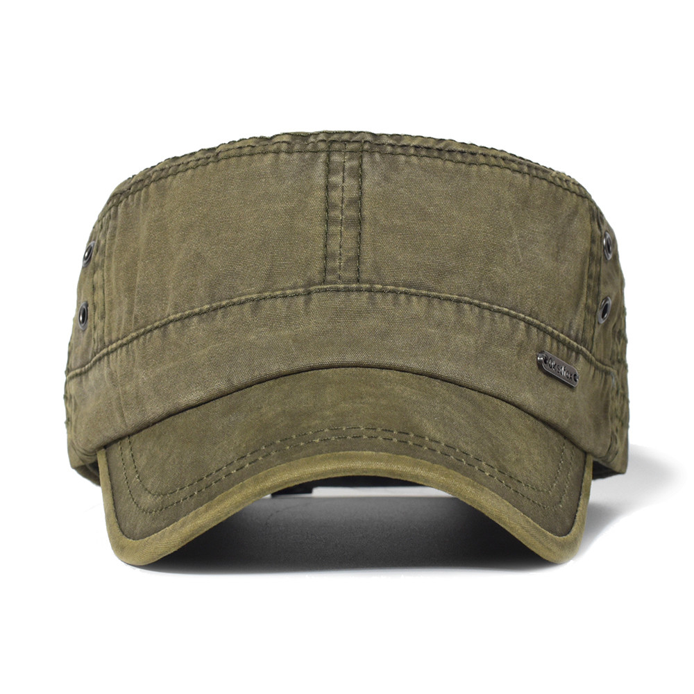 Washed Cotton Flat Cap, Unique Design Military Hat for Men Women, Four Seasons Vintage Flat Top Cap.