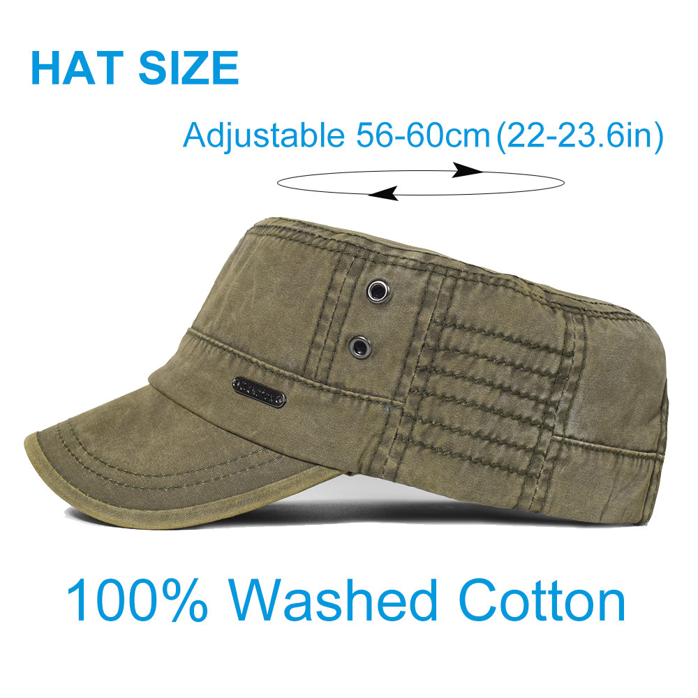 Washed Cotton Flat Cap, Unique Design Military Hat for Men Women, Four Seasons Vintage Flat Top Cap.