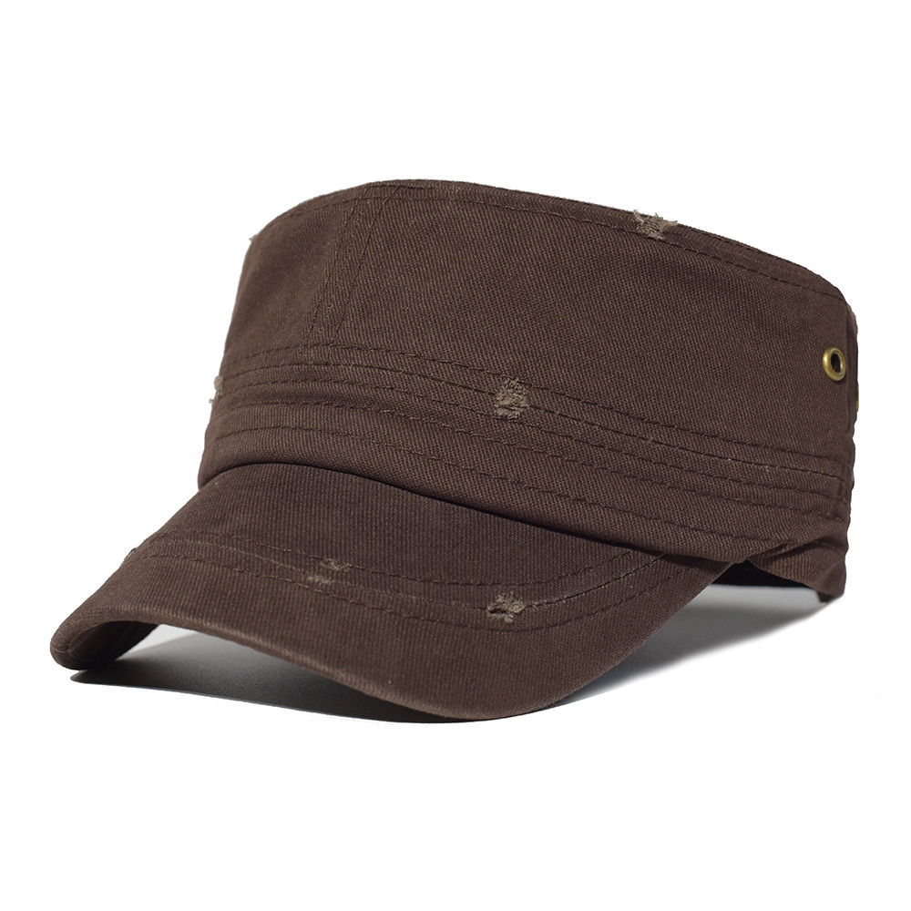 Washed Cotton Flat Cap, Unique Design Military Hat for Men Women, Four Seasons Vintage Flat Top Cap.