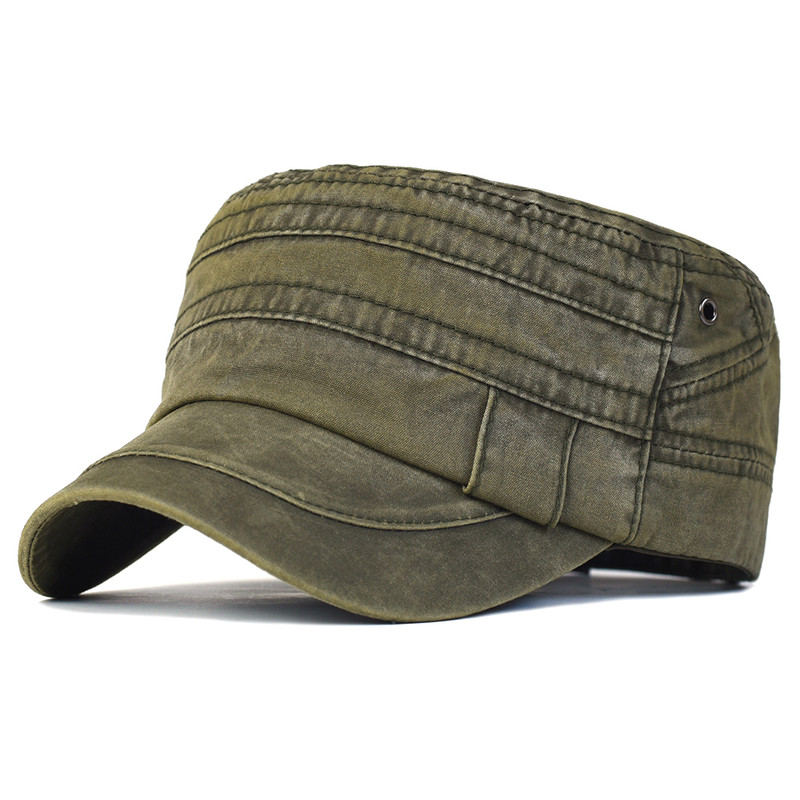 Washed Cotton Flat Cap, Unique Design Military Hat for Men Women, Four Seasons Vintage Flat Top Cap.
