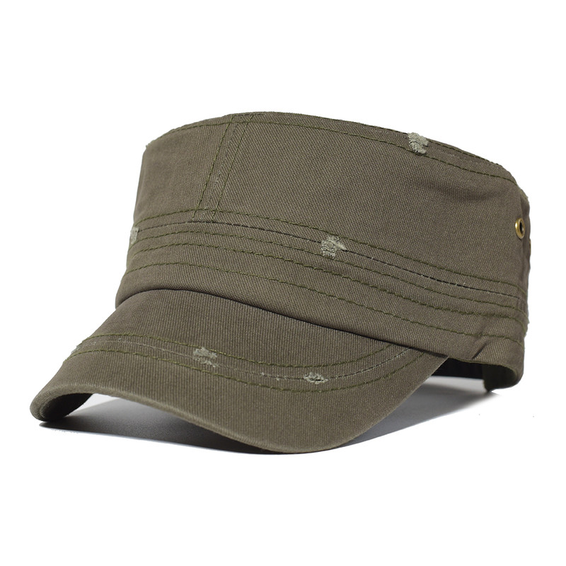 Washed Cotton Flat Cap, Unique Design Military Hat for Men Women, Four Seasons Vintage Flat Top Cap.
