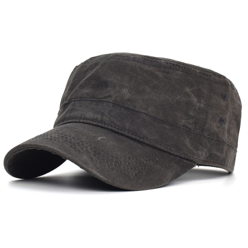 Men Waterproof Cadet Army Cap Waxed Canvas Cotton Military Caps Vintage Flat Top Hat With Unique De 7