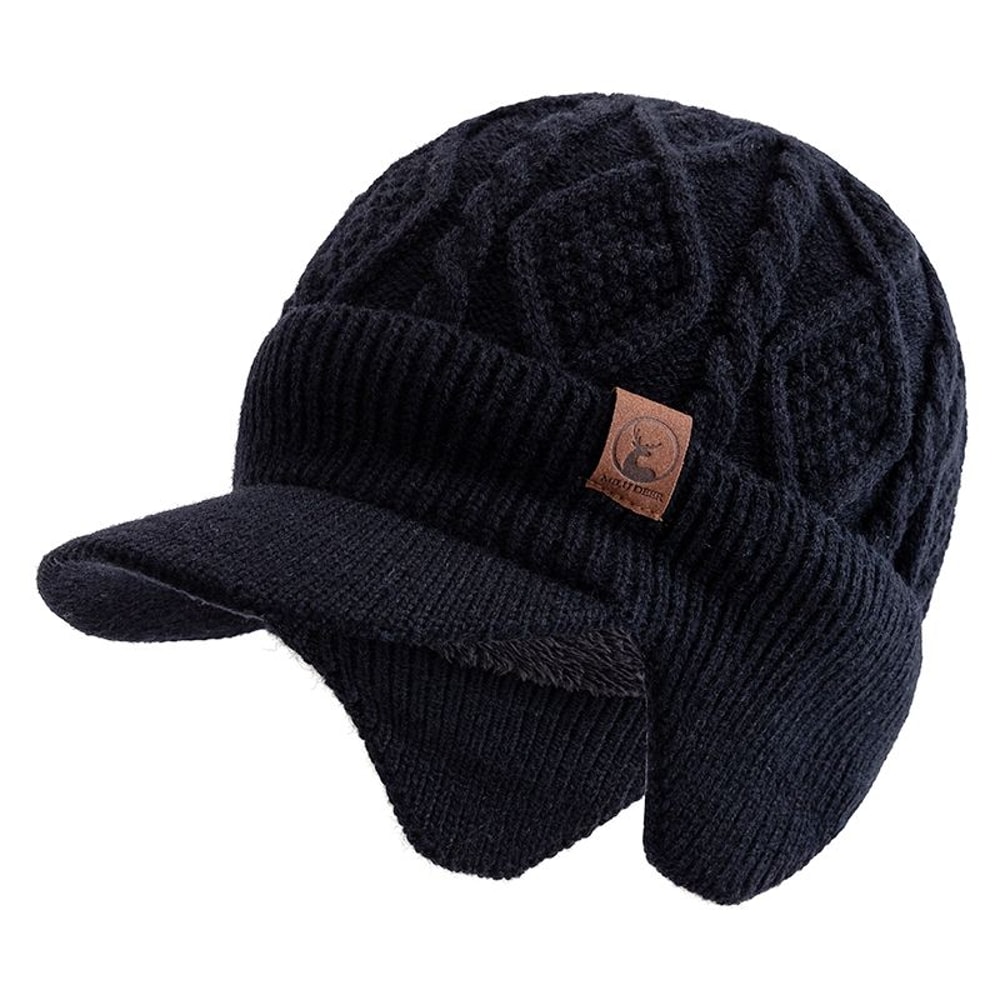Cold Weather Fashion Beanie With Plush Fur Lining Stylish Knit Hat With Ear Coverage 0