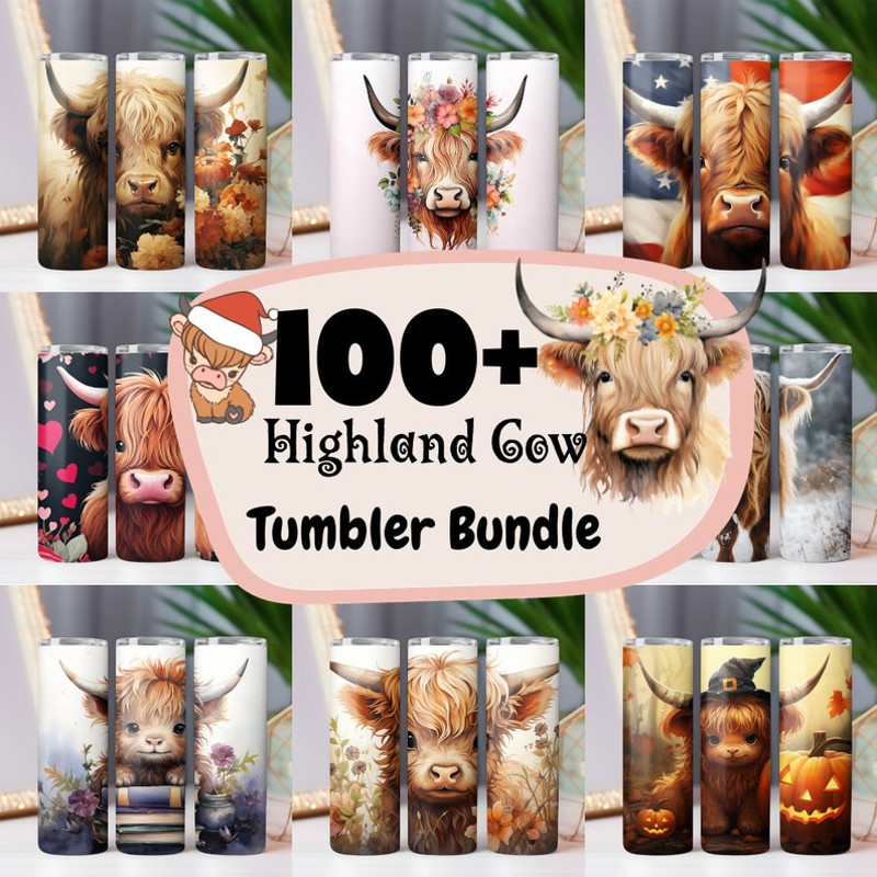 Highland Cow Tumbler Wrap Bundle 20oz Skinny & Straight Tumbler Highland Cow PNG Sublimation Design Digital Download Western1.jpg