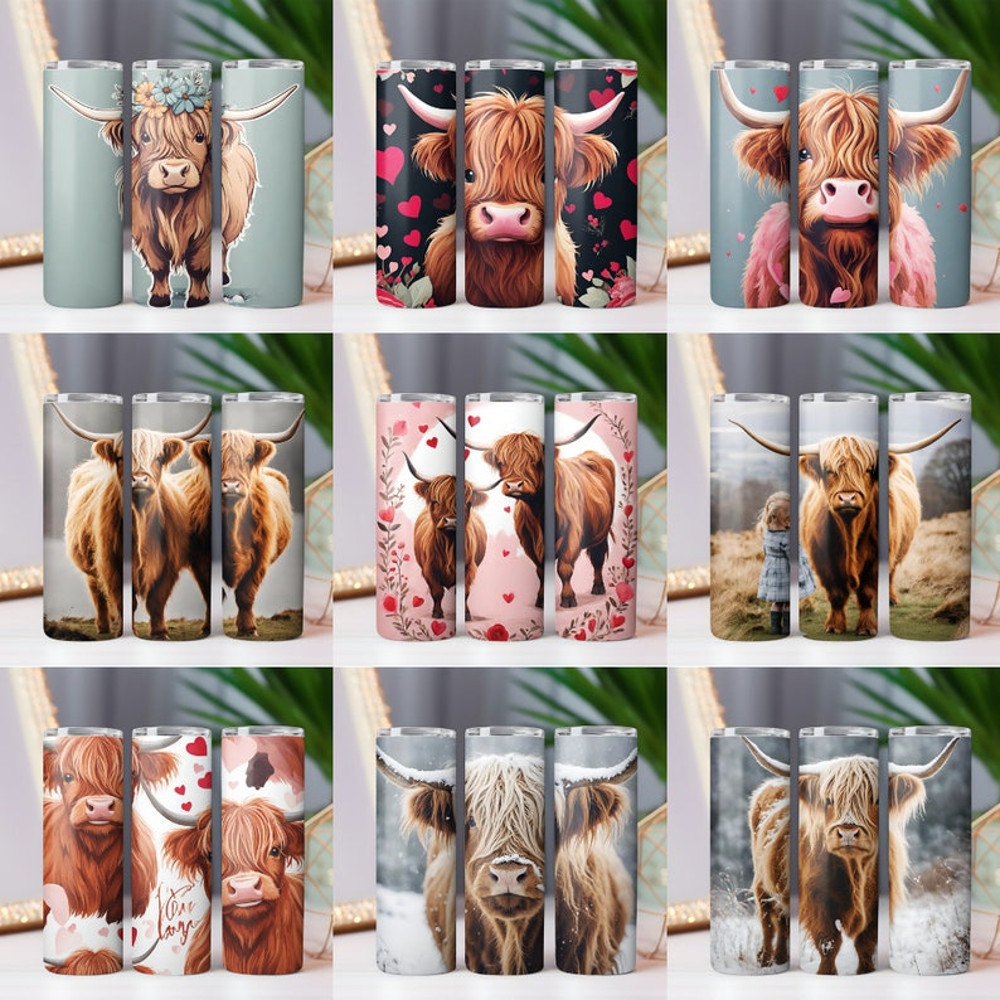 Highland Cow Tumbler Wrap Bundle 20oz Skinny & Straight Tumbler Highland Cow PNG Sublimation Design Digital Download Western3.jpg