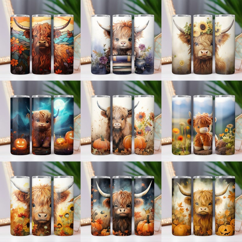 Highland Cow Tumbler Wrap Bundle 20oz Skinny & Straight Tumbler Highland Cow PNG Sublimation Design Digital Download Western4.jpg