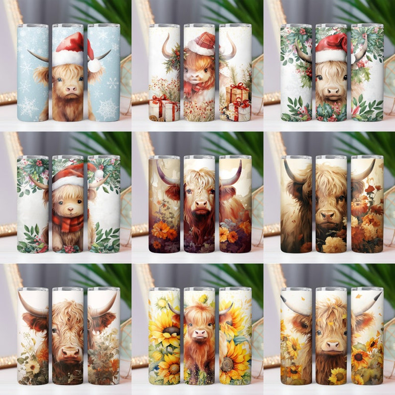 Highland Cow Tumbler Wrap Bundle 20oz Skinny & Straight Tumbler Highland Cow PNG Sublimation Design Digital Download Western6.jpg