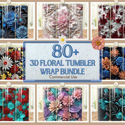 80 files 3d floral tumbler wrap bundle, 3d flowers 20oz tumbler sublimation designs, floral tumbler wrap, tumbler wraps
