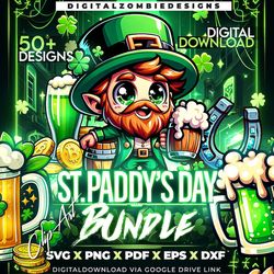 st. patricks day bundle, st patrick's day svg leprechaun clipart lucky png st patricks day rainbow and shamrock cut file