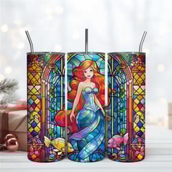 ariel princess stained glass 20oz skinny tumbler wrap png