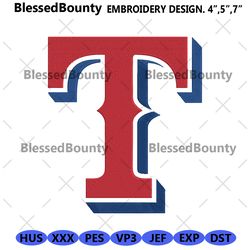 texas rangers t letter logo machine embroidery design