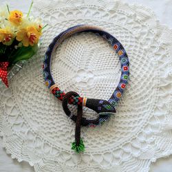 snake necklace bright choker crochet snakes beaded jewelry snake necklace snake choker lariat long beaded necklace