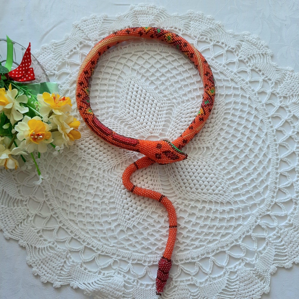 Beaded Jewelry Rattlesnake Bright Diamond Choker Necklace Snake Crochet Jewelry Snake Necklace Lariat Long Beaded Snake 1