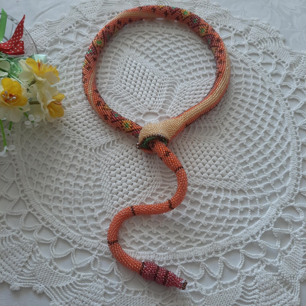 Beaded Jewelry Rattlesnake Bright Diamond Choker Necklace Snake Crochet Jewelry Snake Necklace Lariat Long Beaded Snake 2