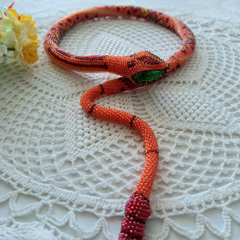 Beaded Jewelry Rattlesnake Bright Diamond Choker Necklace Snake Crochet Jewelry Snake Necklace Lariat Long Beaded Snake 3