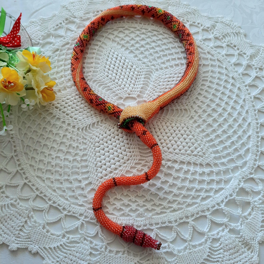 Beaded Jewelry Rattlesnake Bright Diamond Choker Necklace Snake Crochet Jewelry Snake Necklace Lariat Long Beaded Snake 4