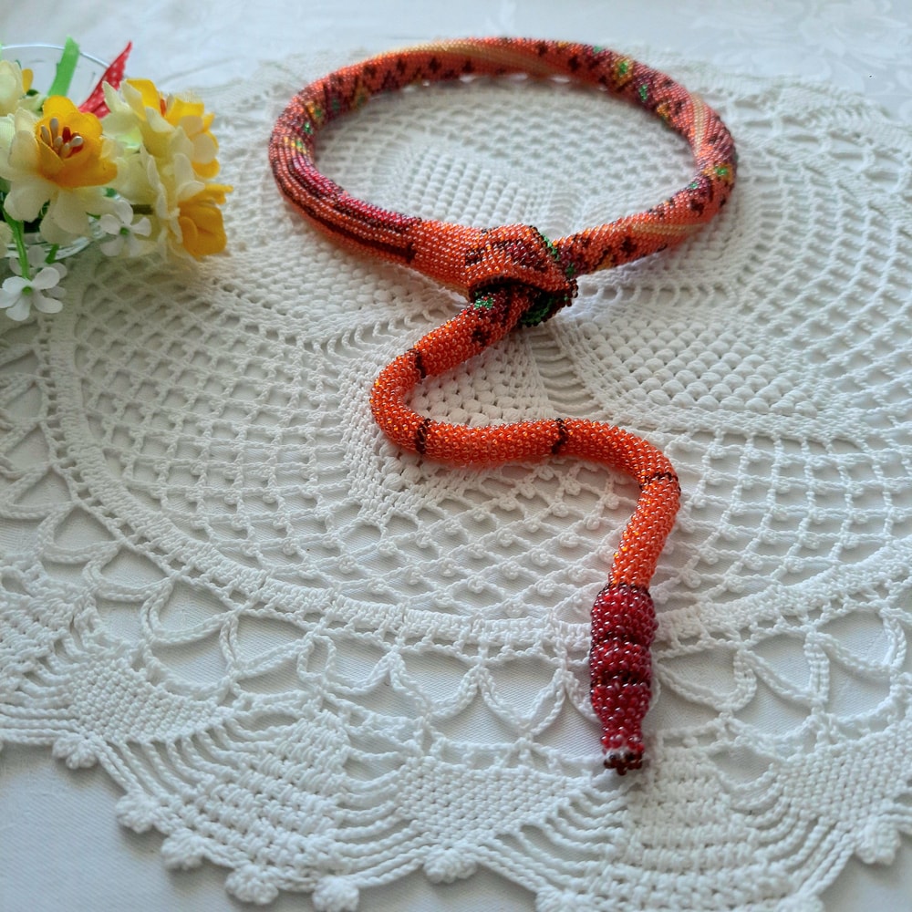 Beaded Jewelry Rattlesnake Bright Diamond Choker Necklace Snake Crochet Jewelry Snake Necklace Lariat Long Beaded Snake 5