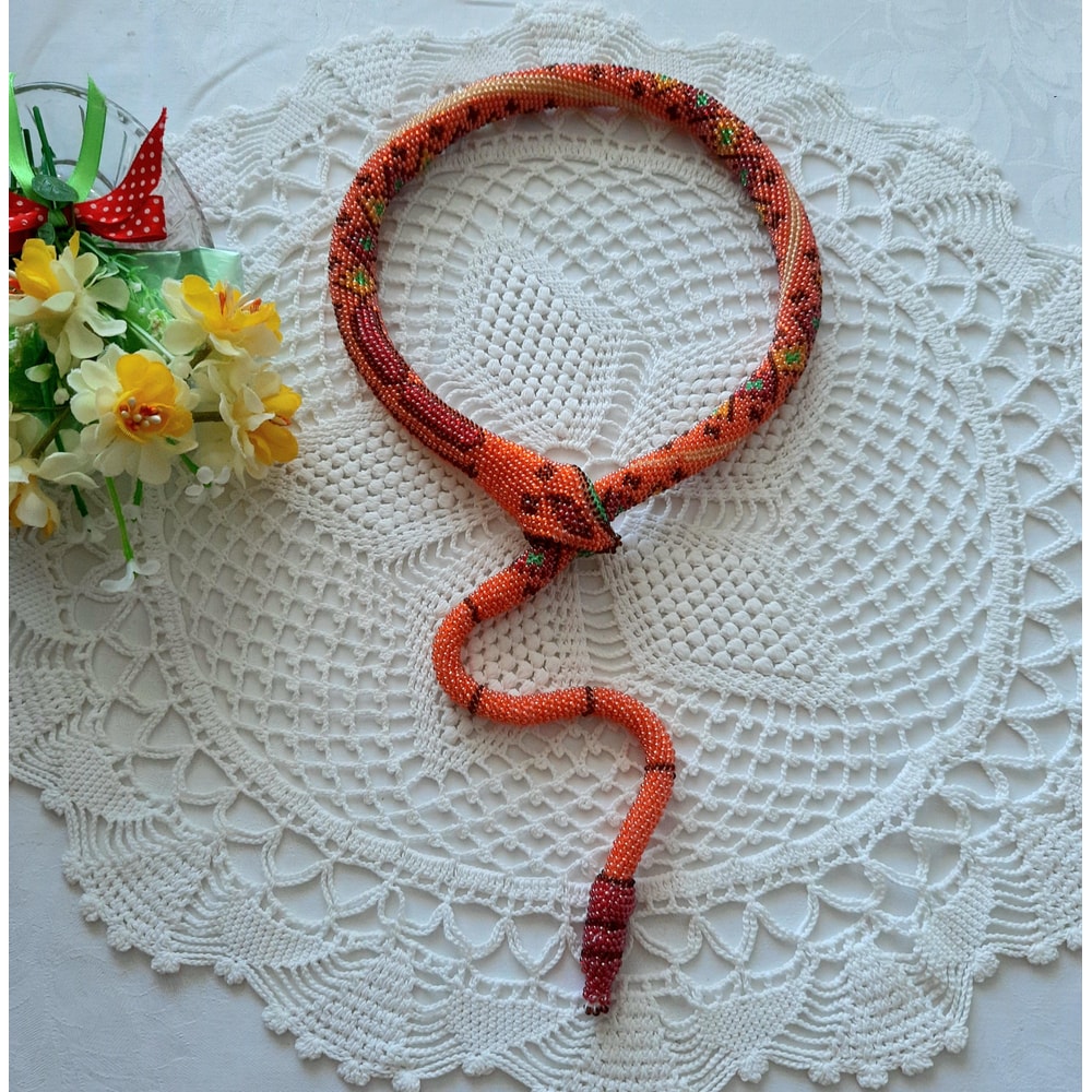 Beaded Jewelry Rattlesnake Bright Diamond Choker Necklace Snake Crochet Jewelry Snake Necklace Lariat Long Beaded Snake 6