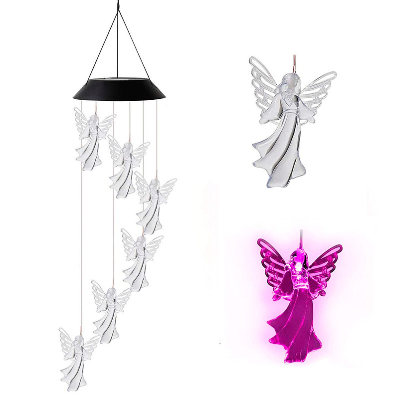 solarguardianangelewindchimelight black